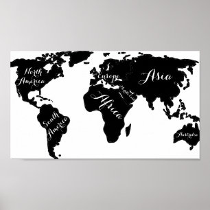 Chic black and white world map globe hipster print