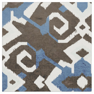 Chic black blue and white ikat tribal pattern fabric