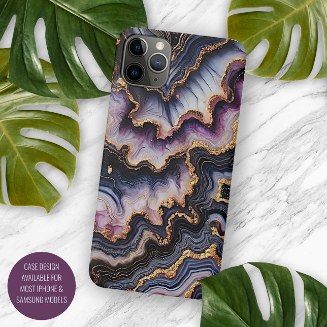 Chic Black Blue Violet Purple Gold Marble Pattern iPhone Case (Creator Uploaded)