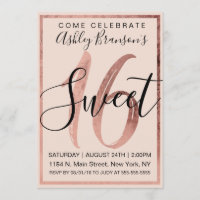 Chic Black Blush Pink Faux Rose Gold Foil Sweet 16