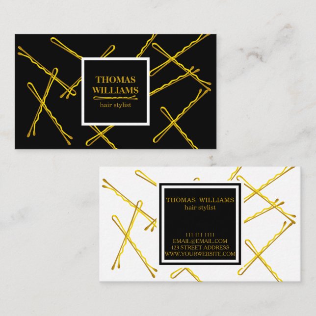 Chic Black Bobby Pins Hair Stylist Salon Business Card (Front/Back)