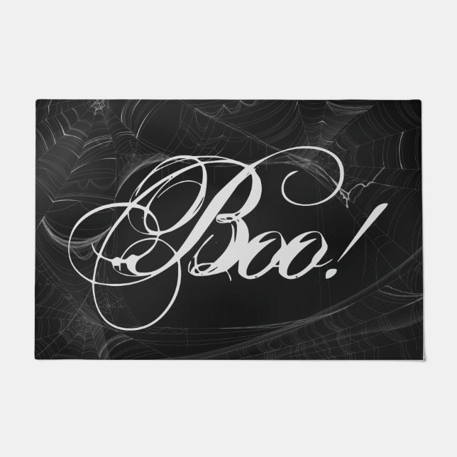 Chic Black Boo Halloween Doormat (Front)