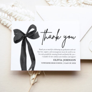 Chic Black Bow  Coquette Graduation Thank You Card