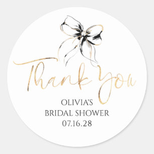 Chic Black Bow Favors Bridal Shower Thank You  Classic Round Sticker