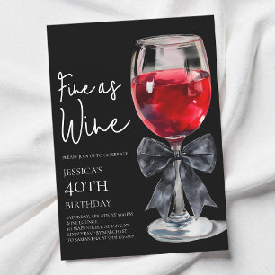 Chic Black Bow Fine as Wine 40th Birthday Party Invitation