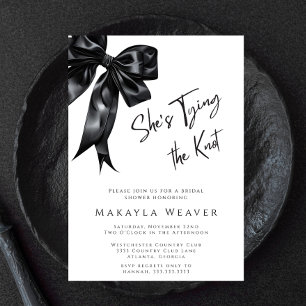 Chic Black Bow She’s Tying the Knot Bridal Shower Invitation