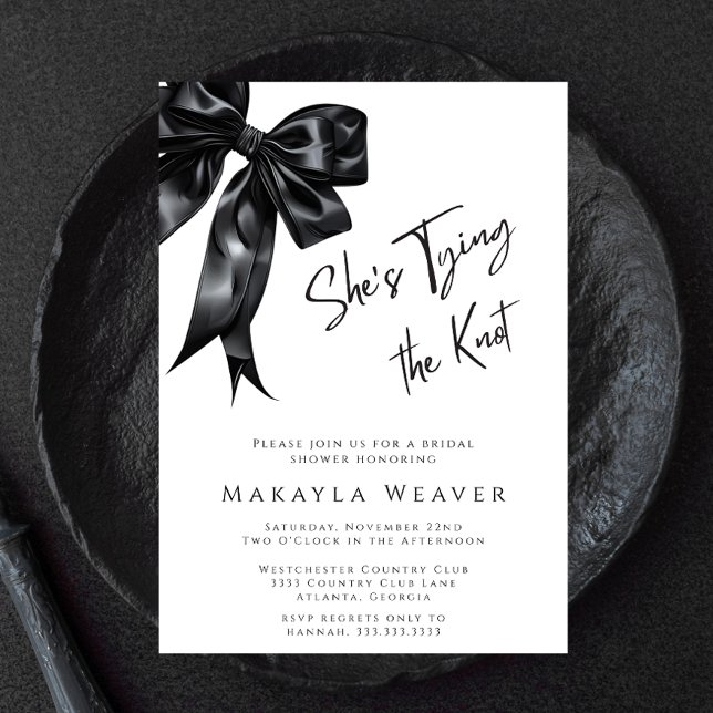 Chic Black Bow She’s Tying the Knot Bridal Shower Invitation (Creator Uploaded)