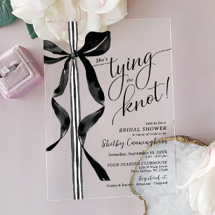 Chic Black Bow She's Tying The Knot Bridal Shower Acrylic Invitations