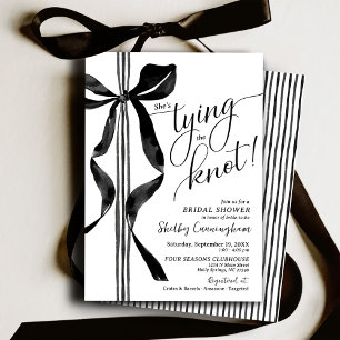 Chic Black Bow She's Tying The Knot Bridal Shower Invitation