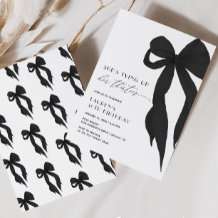 Chic Black Bow Tying Up Her Thirties 40th Birthday Invitation