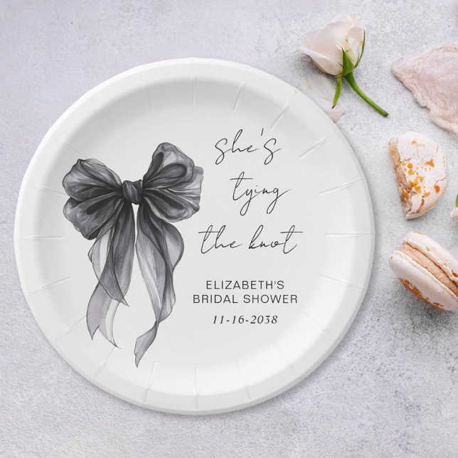Chic Black Bow Watercolor Bridal Shower Paper Plate (Creator Uploaded)