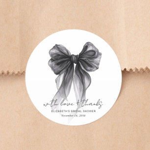 Chic Black Bow Watercolor Bridal Shower Thank You Classic Round Sticker