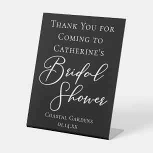 Chic Black Bridal Shower Personalized Welcome Pedestal Sign