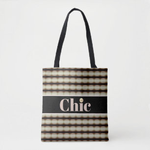 Chic Black Brown & Beige Striped Tote Bag