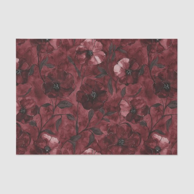 Chic Black Burgundy Red Floral Bridal Shower Tissue Paper (Front)