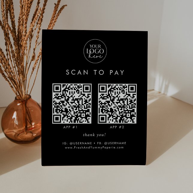 Chic Black Business Logo 2 Apps Scan To Pay Pedestal Sign (Creator Uploaded)