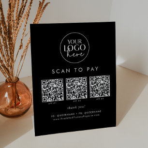 Chic Black Business Logo QR Code Scan To Pay Pedestal Sign