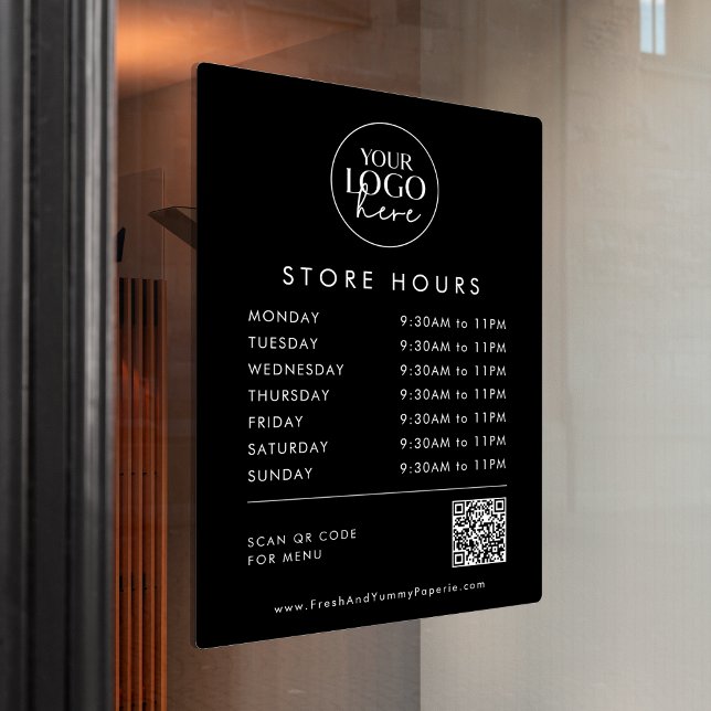 Chic Black Business Logo QR Code Store Hours (Creator Uploaded)