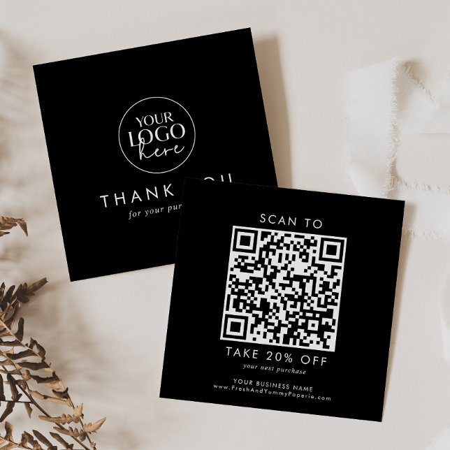 Chic Black Business Logo QR Code Thank You Discount Card (Creator Uploaded)