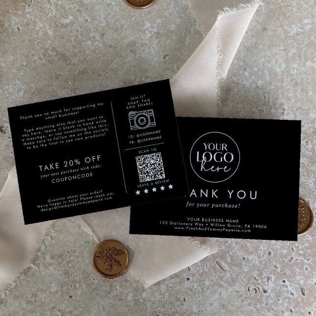 Chic Black Business Logo Thank You Order Enclosure Card (Creator Uploaded)