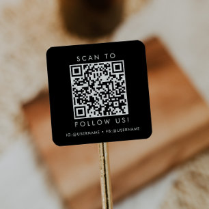 Chic Black Business Social Media QR Code Square Sticker