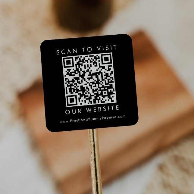 Chic Black Business Wedding Website QR Code Square Sticker (Creator Uploaded)