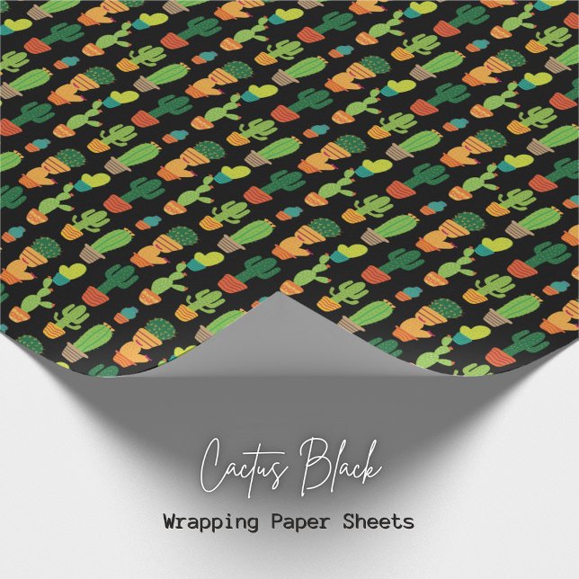 Chic Black Cactus Wrapping Paper (Cactus Black wrapping paper Birthday Depot Party Supplies Trendy Stylish Happy Gifts for Plant Lover)