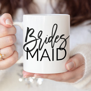 Chic Black Calligraphy Bridesmaid Two-Tone Coffee Mug