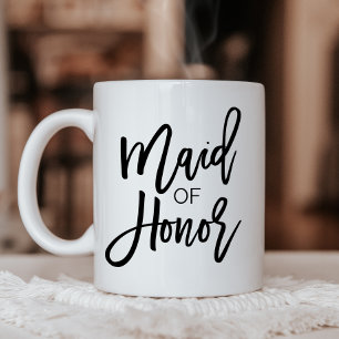Chic Black Calligraphy Maid of Honour Two-Tone Coffee Mug