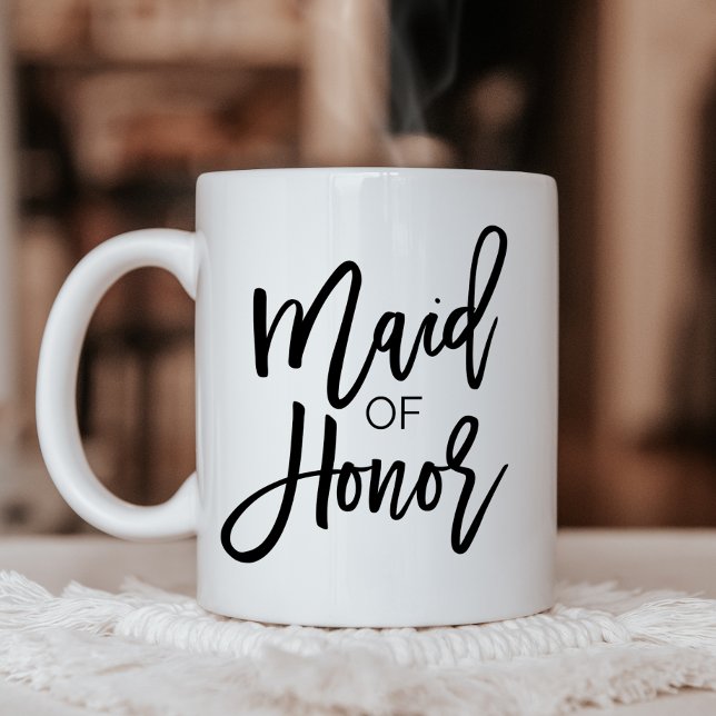 Chic Black Calligraphy Maid of Honour Two-Tone Coffee Mug (Creator Uploaded)