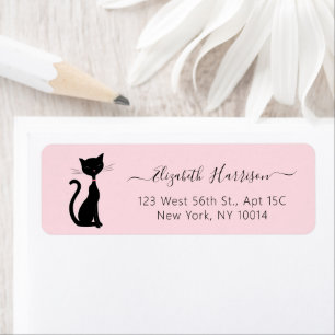 Chic Black Cat Pink Return Address Label