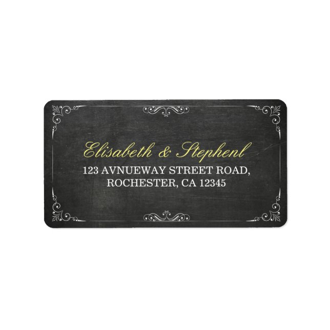 Chic Black Chalkboard Floral Wedding Address Label (Front)