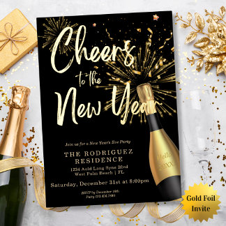 Chic Black Champagne Cheers to the New Year Gold
