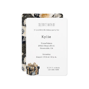 Chic Black Cream Leopard Floral Birthday Invitation