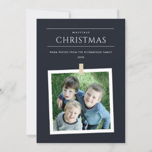 CHIC BLACK CUSTOM FAMILY PHOTO MERRIEST CHRISTMAS HOLIDAY CARD