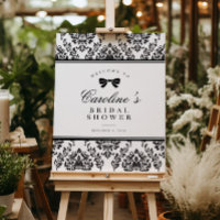 Chic Black Damask Bow Bridal Shower Welcome Sign