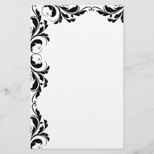 Chic Black Damask Plain Stationery