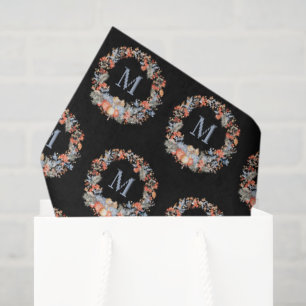 Chic Black Elegant Monogram Wreath Christmas Tissue Paper