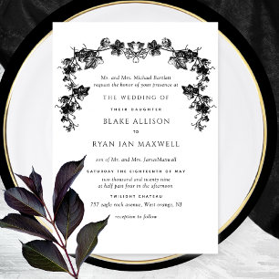 Chic, Black Enchanting Garlands Formal Wedding Invitation