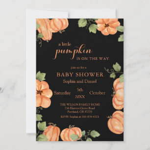Chic Black Fall Pumpkin Baby Shower Invitation