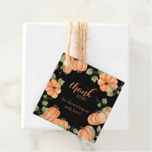 Chic Black Fall Pumpkin Baby Shower Thanks Favour Tags