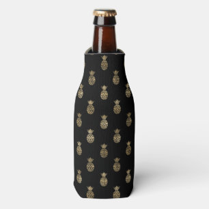 Chic Black Faux Gold Pineapple Pattern Bottle Cooler