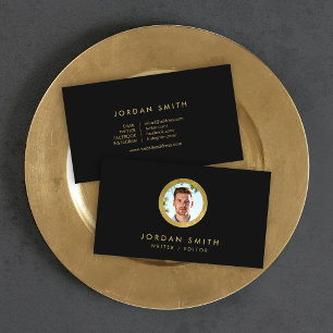 Chic Black & Faux Gold Profile Photo Social Media Business Card