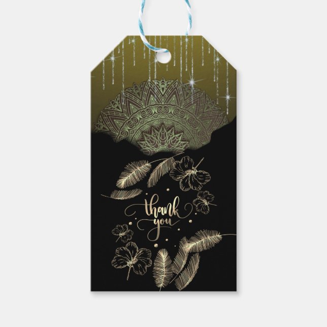 chic black feathers with thanks gift tags (Front)