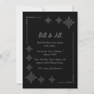  Chic Black Floral Silver Frame Wedding Invitation