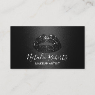 Chic Black Glitter Lips Makeup Artist Beauty Salon Business Card