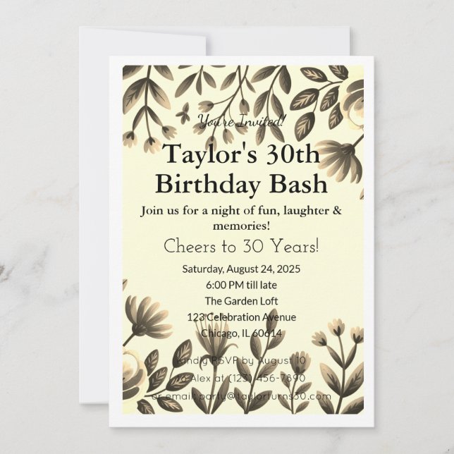Chic Black & Gold 30th Birthday Invitation (Front)