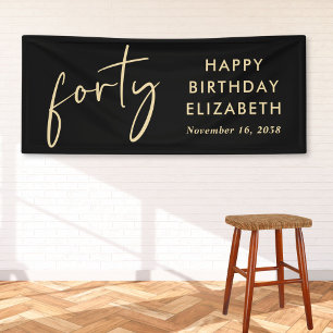 Chic Black Gold 40th Birthday Party Banner
