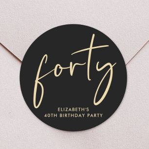 Chic Black Gold 40th Birthday Party Classic Round Sticker