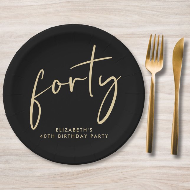 Chic Black Gold 40th Birthday Party Paper Plate (Creator Uploaded)